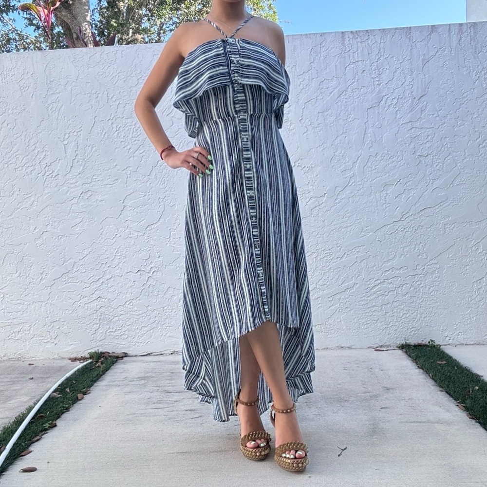 BLUSH boutique Womens off shoulder maxi dress striped with buttons  XS / S